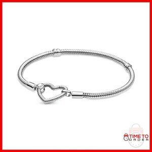 Sterling Silver Snake Chain Bracelet with Heart Clasp 7.5"